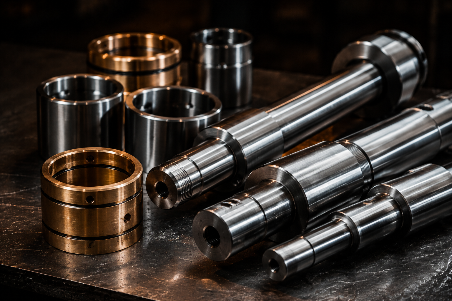 Eixos e buchas usinados em torno CNC